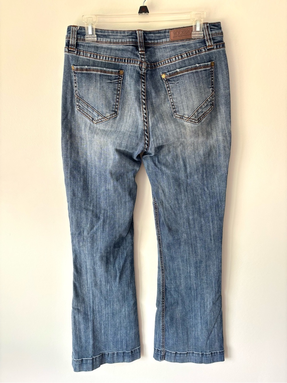 Rock & Roll Denim Front Seam High Rise Trouser Medium Wash Jean Wide Leg Bootcut - Picture 9 of 13